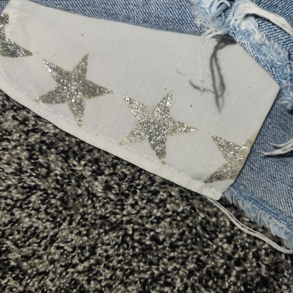Y2k American Eagle Jean Shorts Micro Glitter Star Pockets Festival Rave Sz 10 - Picture 2 of 9